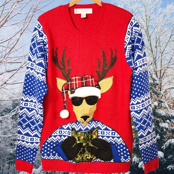 Unisex Reindeer Deer Beer Holder Sweater Not So Ugly Christmas Sweater - Picture 8 of 8